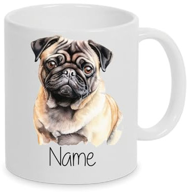 Mops Pug -Personalisierte Tasse Hund mit Namen -6 Varianten, Artikelform: #1