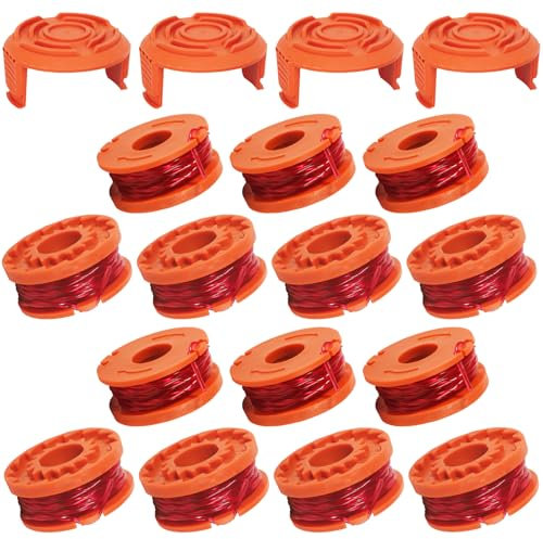 14 Stücke Rasentrimmer Spule Für Rasentrimmer,Ersatzteil für Rasentrimmer,Trimmer Fadenspule,Ersatzteil für Rasentrimmer,Trimmer Spule Rasentrimmer,Ø 1,65mm,3m Länge (14 Ersatzspulen + 4 Kappe)