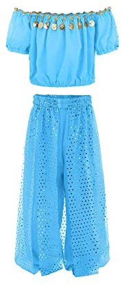 Hosen Herren Handgemachte Kinder Mädchen Bauchtanz Kostüme Kinder Bauchtanz Tanztuch Set Baby Mädchen (Light Blue, 6-7 Years)
