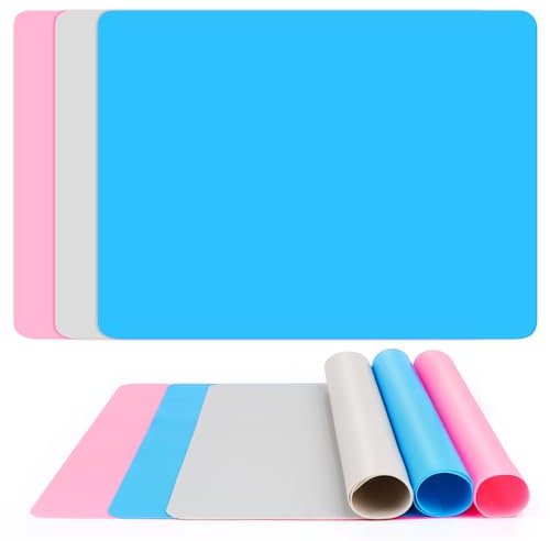 NVIYAM 3 Pc 30 x 40 cm Tapis en Silicone pour Resine,1.5mm tapis de table en silicone antidérapant,Résistant à la chaleur,Tapis de Table Silicone, Pour Tapis de bricolage,la peinture,la résine