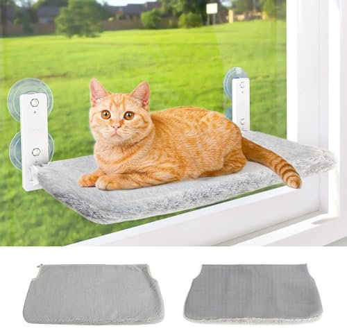 Tomtary Cat Window Hammock - Cordless Perch, Foldable Seat, Windowsill Bed With Sturdy Suction Cups - Shelves for Window and Wall