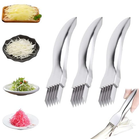 Shred Silk The Knife, Upgrade Stainless Steel Chopped Green Onion Knife, Kitchen Vegetable Cutter Sharp Scallion Shredding Cutter Shred Knife Household Multifunctional Food Slicer Gadget (3PCS)