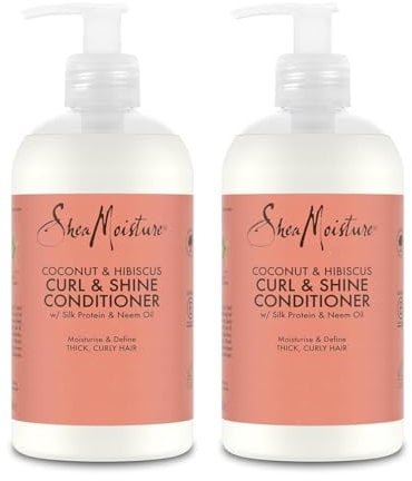 SheaMoisture Curl & Shine Conditioner per capelli spessi e ricci Cocco e ibisco senza siliconi e solfati 2 x 384 ml