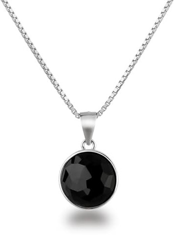 Schöner-SD Anhänger Kristall rund Halskette 925 Silber Schwarz
