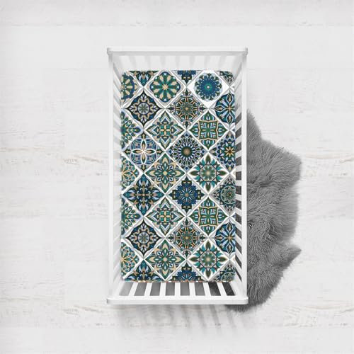 Morbuy Spannbettlaken Babybett, Ethnischer Stil, Spannbettlaken Kinderbett, Spannbettlaken für Kinderbett, Stubenwagen Bezug Kinderwagen Matratzenbezug für Neugeborenes (Grün,90x140cm)