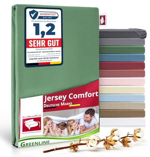 Greenline Spannbettlaken Premium Jersey aus 100% Baumwolle Greenline Dunkelgrün 180-200x200 cm bis zu 30 cm auch für Boxspringbetten, Spannbetttuch