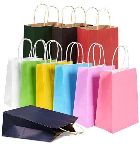 Logei Papiertüten, 30Stk Geschenktüten mit Henkel 21x15x8cm Wiederverwendbare Umweltfreundliche Kraftpapiertüte, Papiertüten Klein Einzelhandelstaschen für Weihnachten Hochzeit Party