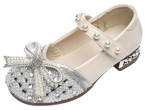 Generico Scarpe Col Tacco Per Bambine Pelle Verniciata Suola Antiscivolo Feste Di Compleanno Feste A Tema Scarpe Eleganti Per Ragazze Con Tacco Bbasso Scarpe Principessa Bambina (Silver, 34 Big Kids)