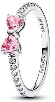 PANDORA Damen-Silberring Funkelnde Pinkfarbene Schleife 193510C01-60 Ringgröße 60/19,1