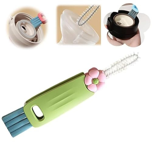 2025 New 3 in 1 Cup Lid Cleaning Brush, Multifunctional Lid Cleaner Brush for Baby Bottle Gap Tight Spaces Cup, Portable Crevice Cleaning Brush Set (A-Green)
