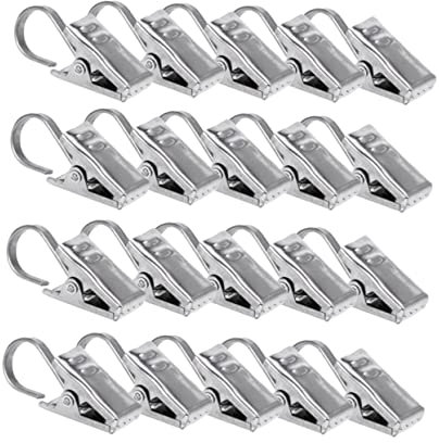GARVALON 20pcs Rustproof Satin Nickel Drapery Ring Clips with Hooks for Curtains Sturdy Curtain Hanging Solution for Home Decor