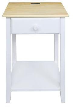 Casual Home Eule weiß Nachttisch mit USB-Anschluss, 44,5 cm x 36,2 cm x 62,2 cm (B x L x H), Natur/weiß