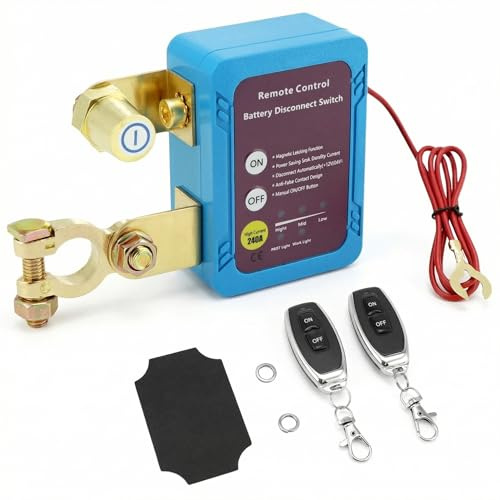 QWORK® 12V 240A Remote Battery Disconnect Switch, Battery Isolator Kill Switch with 2 Remote Controls, for Trucks, Auto, RV