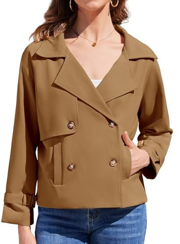 Tuopuda Trench Court Femme Trench Coats Printemps Automne Double Boutonnage Blazer Manteau Jacket Col Rabattu Classique Coupe Vent Veste OL Bureau Affaires Outerwear Léger Casual, Camel, M