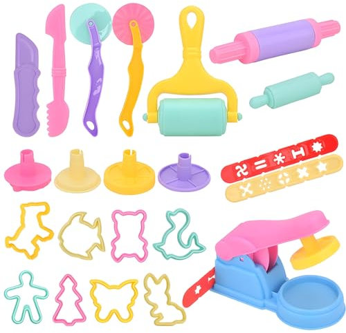 DxxD Play Dough Tools and Cutters for Kids, 22 Pcs Playdough Tools Sets, Clay Dough Accessories Molds, Plastic Accessories Clay Extruders Rollers Molds, Educational Toy Gift Set for Toddlers Girls Boy