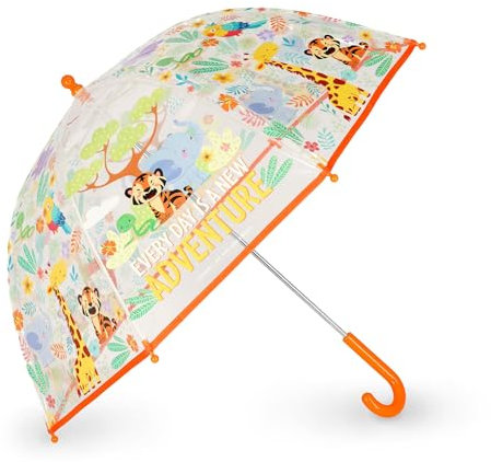 Legami - Ombrello per Bambini Dancin' In The Rain, Tema Jungle, Struttura Antivento, Apertura manuale, Chiusura in Tessuto con Spazio per Nome, Impugnatura a Gancio, 73x65 cm