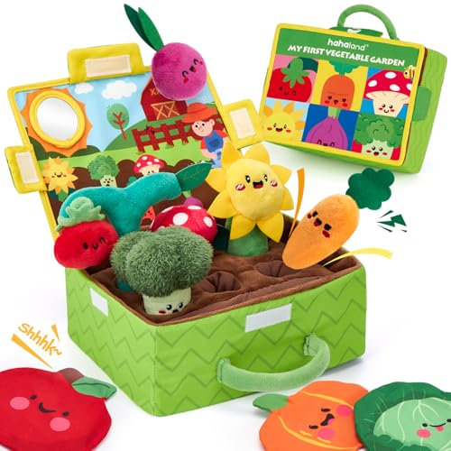 hahaland Giochi Bambini 1 anno - Peluche Sensoriale Pianta da Giardino, con Suoni e Texture, Gioco Montessori Neonato Giocattoli Educativi Bimbo Bimba 6 12 18 Month