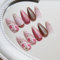 SXVME Handmade Press on Nails Almond Medium with Glitter Pink Cateye Design French False Nails Set Flowers Gold Sequins Full Cover Glossy Gel Stick on Nails for Women Finger Decoration 24 Pcs