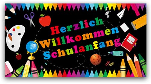 Schuleinführung Deko Schwarz, 110 * 180CM Schulanfang Schulkind Willkommen Banner, Einschulung Junge und Mädchen 1. Schultag Schulanfang Deko 2025 (Schwarz 1)