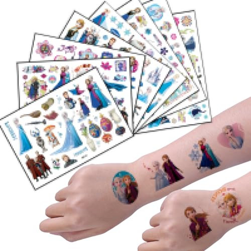 Tattoo Kinder, 8 Blätter Frozen Temporäre Tattoo Set für Kindergeburtstag Party Deko Hautfreundliche Wasserdicht Kindertattoos