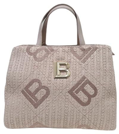 Laura Biagiotti Bolso de mujer de paja trenzada, dimensiones 31 x 25 x 14 cm, 3 compartimentos, con correa extraíble línea Julie Art: LB25S-110-1, rosa Cipria