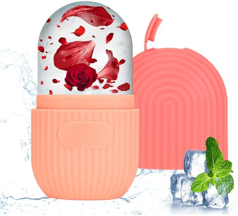 Ice Roller, Eisroller Gesicht, Silikon Eis Gesichtsroller, Ice Roller Gesicht,Wiederverwendbar Facial Ice Face Roller für Pore Verkleinern, Falten Aufhellen, Hautpflege (Rosa)