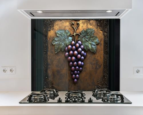 Myphotostation 109 x 68 cm (B x H), Vintage-Weinberg-Trauben-Cluster, gehärtetes Glas, Spritzschutz für Küche, Herd, Wandschutz, Schneidebrett, Herd-Wandplatte, Herd-Rückabdeckung
