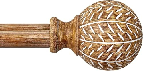 Gormena Bastone per tende per finestre, regolabile, in legno, 80-218 cm, 2,54 cm, resistente con finiture in finto legno con foglie, stile rustico Boho, colore legno naturale
