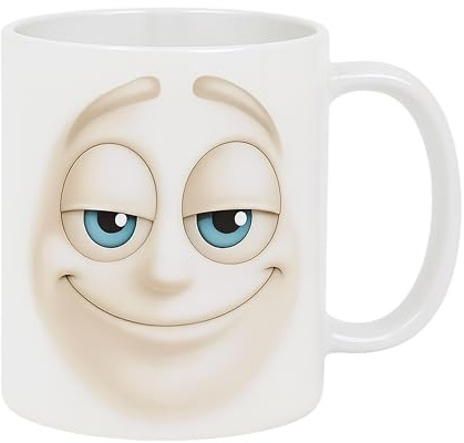 5Aup Funny Cartoon Face Ceramic Coffee Mug Gifts 11oz - Dual-Expression Joyful Tears & Smug, Composed Smile, Perfect for Humor Lovers