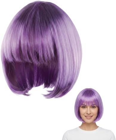 ARYIMYDP Haarnetz Kurze Bob Perücke, Bunte Neon-Bob-Perücke, Perücken Haarteile, Cosplay für Karneval/Fasching & Motto Party, Halloween Dekorationen