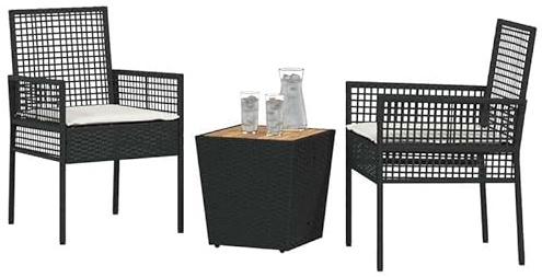 Eleganz Garten Bistro Set 3-teilig Schwarz Poly-Rattan - Wetterbeständige Terrassenmöbel für Balkon & Garten - Modernes 3er Set mit Tisch & 2 Stühlen