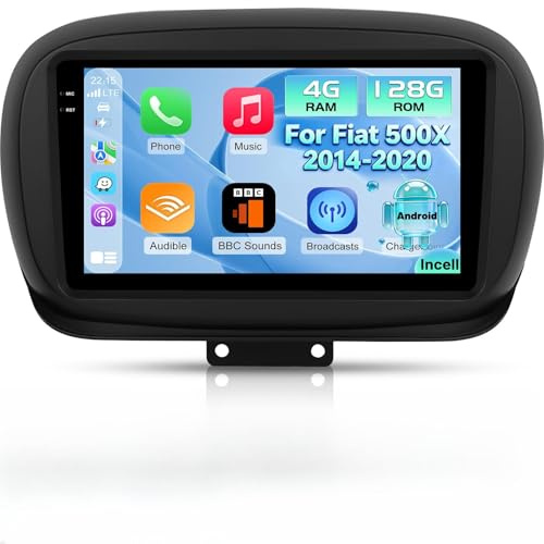 4G+128G Android Radio de Coche para FIAT 500X 2014-2020 con Wireless Carplay & Android Auto, Pantalla Táctil IPS de 9 Pulgadas con GPS, WiFi, EQ, Bluetooth 5.0, Radio FM/RDS