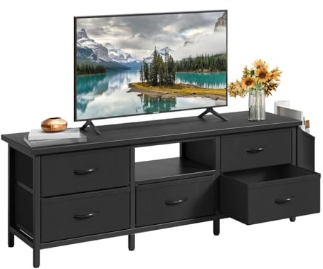 YITAHOME TV Cabinet, TV Stand Cabinet Unit for Living Room with 5 Foldable Drawers and Shelves TV Stand Unit with RGB LED Lighted TV Entertainment Center with Cabinet, 145x35x50cm, Black