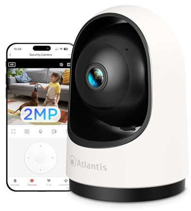 Atlantis A14-SC915 IP-Kamera, kabellos, motorisiert, 350 °, 2 MP-Sensor, Bewegungserkennung, 2-Wege-Audio, Nachtsicht, MicroSD-Steckplatz, Tuya App, Push-Benachrichtigungen