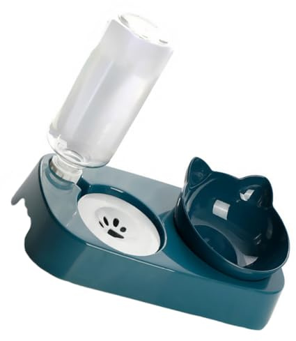 YARNOW Gamelle pour Chat Anti-Renversement Protection du Cou en Plastique Anti-dérapant Bleu 500ml pour Chatons et Animaux de Compagnie