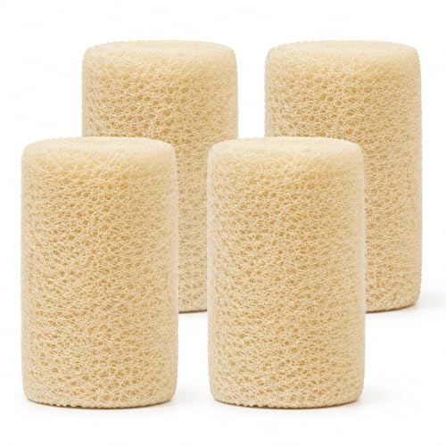 4 PCS Éponge Luffa, Éponge Exfoliante Naturelle avec Cordon, Shower Sponge | Luffa naturel, protège la vaisselle, élimine facilement les graisses, éponge de nettoyage durable, pour cuisine et bain