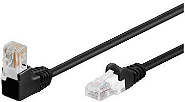 goobay 94173 Câble patch Cat 5E 1x coudé à 90°, U/UTP, noir, mélange de cuivre CCA, 1x connecteur RJ45 90° (8P8C), 3 m