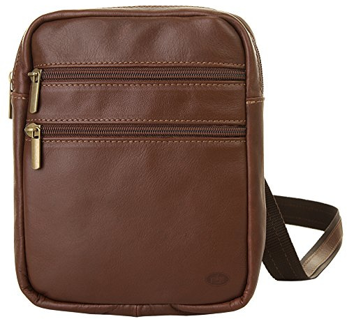 piké Crossover Bag Echt Leder Damen Made in Italy | Mini-Handtasche mit Reißverschlussfächern | Kleine Umhängetasche für Handy & Geldbörse