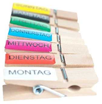 HAB & GUT -MC412-7 Bunte Holzklammern WOCHENTAGE Terminplaner mit Magnet