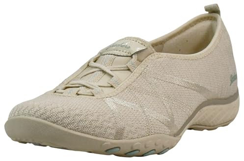 Skechers BREATHE-EASY A-LOOK, Zapatillas para Mujer, Natural Soft Knit Mesh/ Aqua Trim, 38 EU
