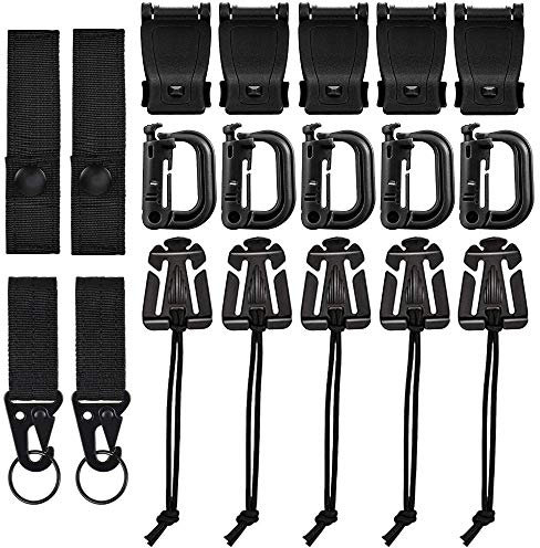 XAVSWRDE 19 Stück Molle Zubehör MultifunktionTactical Bag Clip Molle Karabiner Haken Molle Gurtbänder Molle Keychain Clip Molle Strap Attachments für Taktische Rucksäcke Schwarz