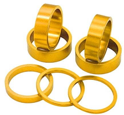 PLATT 7PCS Bike Headset Spacer 1 1/8 Aluminium Alloy MTB Road Bike Stem Headset Spacer 2/3/5 /10mm (Black) (Gold 7PCS)