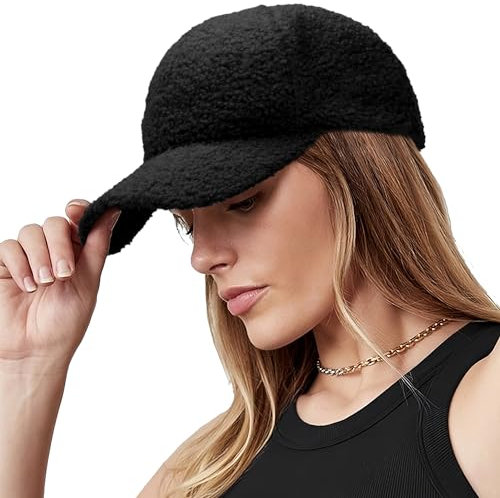 Warme Winter-Baseballkappe, Teddy-Fleece, Lammwolle, Hip-Hop-Kappe für Herren und Damen, Schwarz – warmes Teddy-Fleece, M