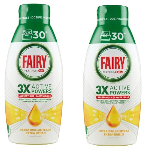 Fairy Platinum Gel Lavavajillas Detergente para Lavavajillas 60 Lavavajillas 1 Paquete de 2 Botellas Extra Brillo Perfume de Limón