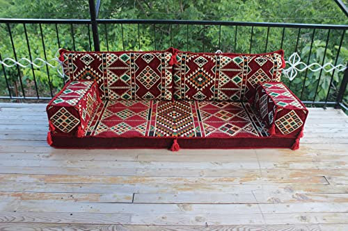 Wohnzimmermöbel, arabisches Bodensitzsofa, osmanisches Sofa, Palettensofa, Bodenkissen, arabische Majlis, türkischer Teppich
