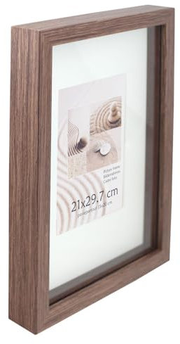 KM Foto 3D Objektrahmen Holz Bilderrahmen Shirt Trikot Rahmen Collage Wanddeko Poster S220: Farbe: Braun | Format: 50x70