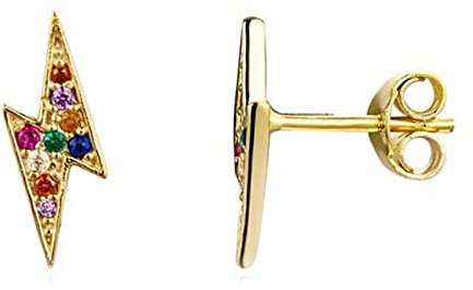Favs Ohrstecker Silber, Ohrringe Creolen Gold Blitz mit Buntrundschliff Zirkonia 12 mm