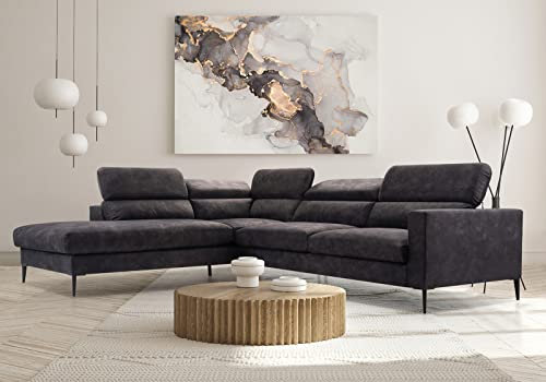Siblo Ecksofa mit Kissen 94x299x244 cm JEZZI Kollektion - Elegante Polstersofa - Große Couch L Form für Wohnzimmer - L-Sofa mit Kopfstütze - Eckcouch 4 Sitzer - Schwarz - Linke Seite