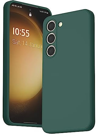 YLK Coque Compatible avec Samsung Galaxy S23 5G, Étui en Silicone avec Doublure en Microfibre Souple, Conception Spéciale de Bord Droit pour Samsung S23 5G, 6.1, Vert Foncé