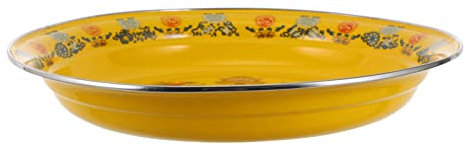 BESTonZON Old Enamel Fruit Plate Yellow Plates Outdoor Tray Veggie Tray Enamel Camping Dishes Steak Plate Porcelain Camping Plates Retro Style Enamel Plate Enamel Plates Retro Fruits Plate